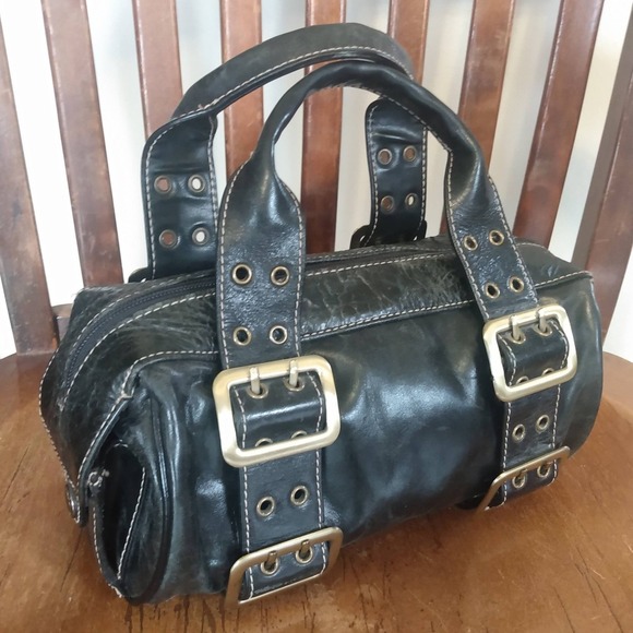 Franco Sarto Handbags - SOHO Franco Sarto VTG Edgy Black Leather Buckle Barrel Bag Y2K Streetwear Biker